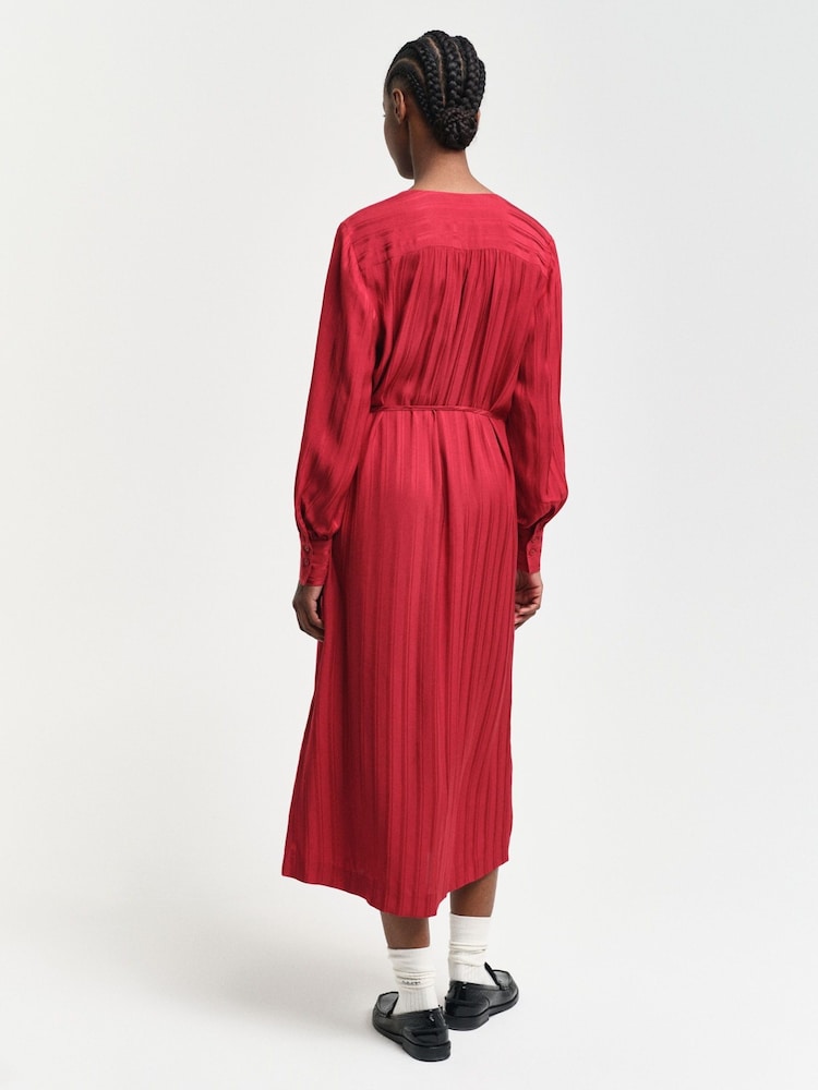 GANT Red Relaxed-Fit Satin Stripe Shirt Dress - Image 2 of 7