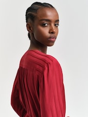 GANT Red Relaxed-Fit Satin Stripe Shirt Dress - Image 4 of 7