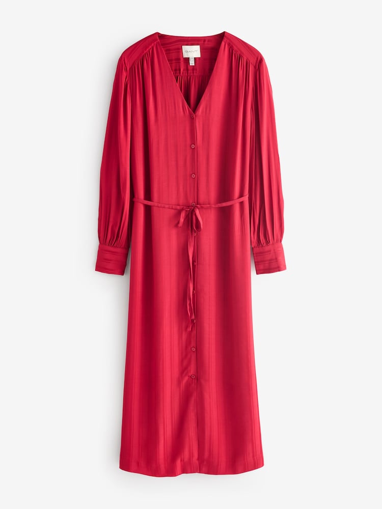 GANT Red Relaxed-Fit Satin Stripe Shirt Dress - Image 7 of 7
