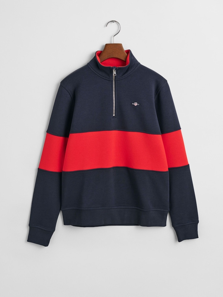 GANT Blue Color Block Half Zip Jumper - Image 1 of 3