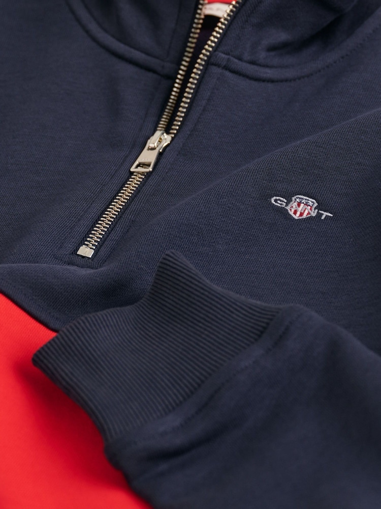 GANT Blue Color Block Half Zip Jumper - Image 3 of 3