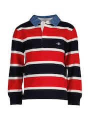 GANT Blue Striped 100% Cotton Polo Shirt - Image 1 of 3