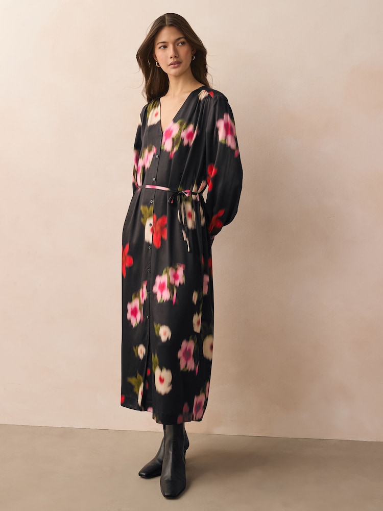 GANT Black Relaxed-Fit Floral Print Shirt Dress - Image 1 of 6