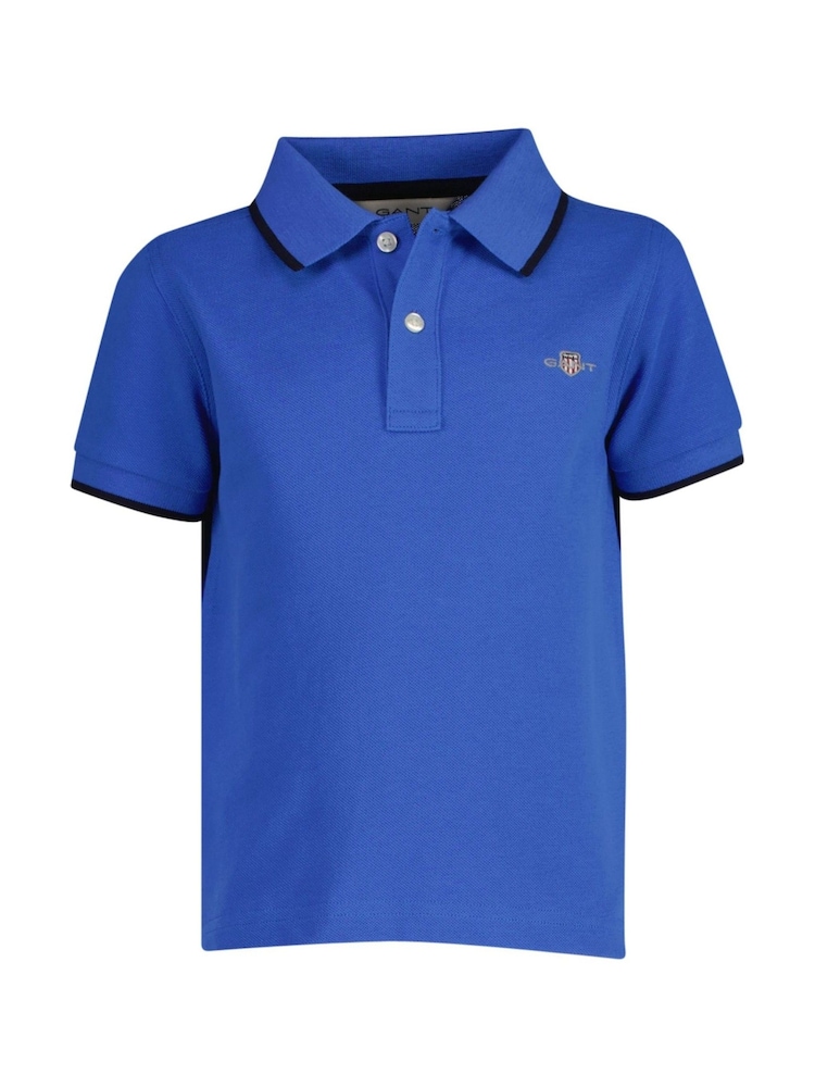GANT Blue Chrome Kids Tipped Pique Polo Shirt - Image 1 of 3
