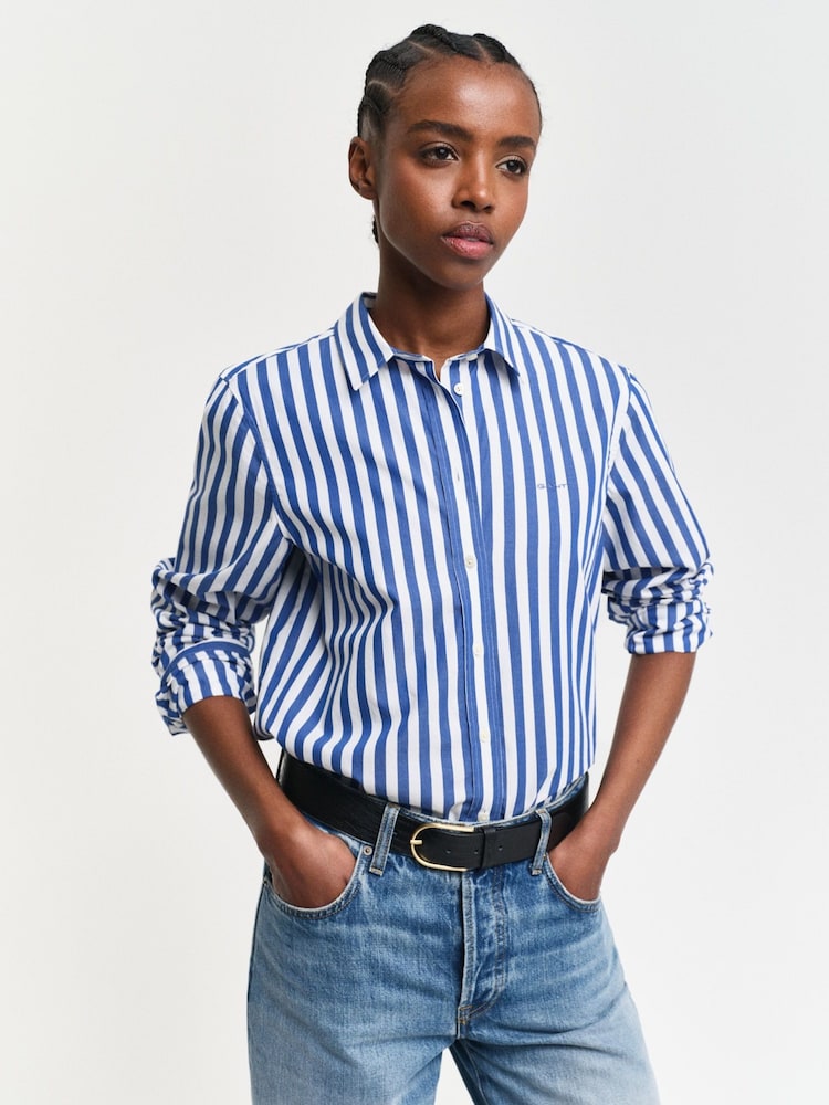 GANT Blue Regular Poplin Wide Striped 100% Cotton Shirt - Image 1 of 6