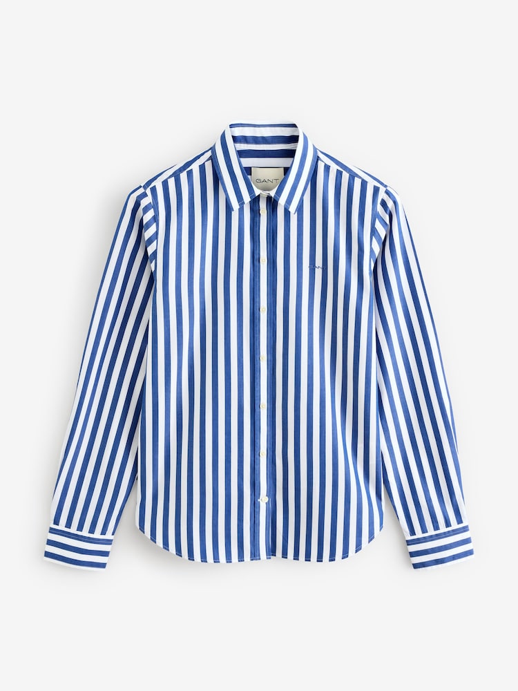 GANT Blue Regular Poplin Wide Striped 100% Cotton Shirt - Image 6 of 6