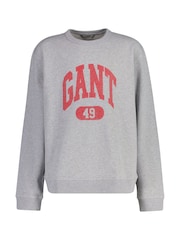 GANT Grey Relaxed-Fit Crew Neck 100% Cotton Sweatshirt - Image 1 of 3