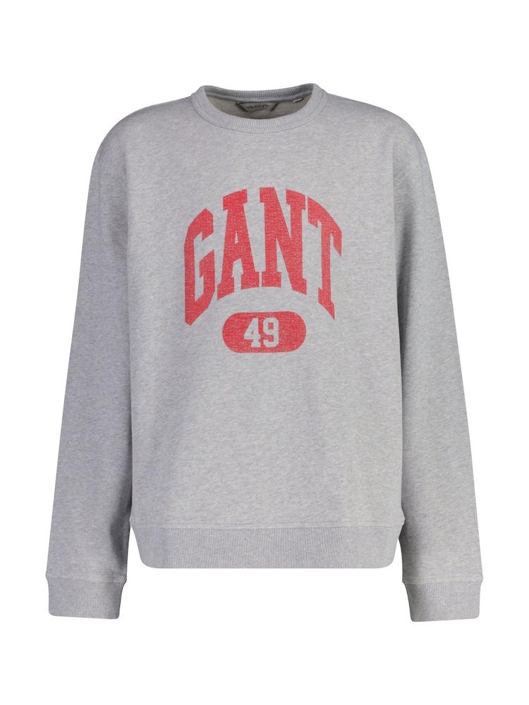 GANT Grey Relaxed-Fit Crew Neck 100% Cotton Sweatshirt - Image 1 of 3