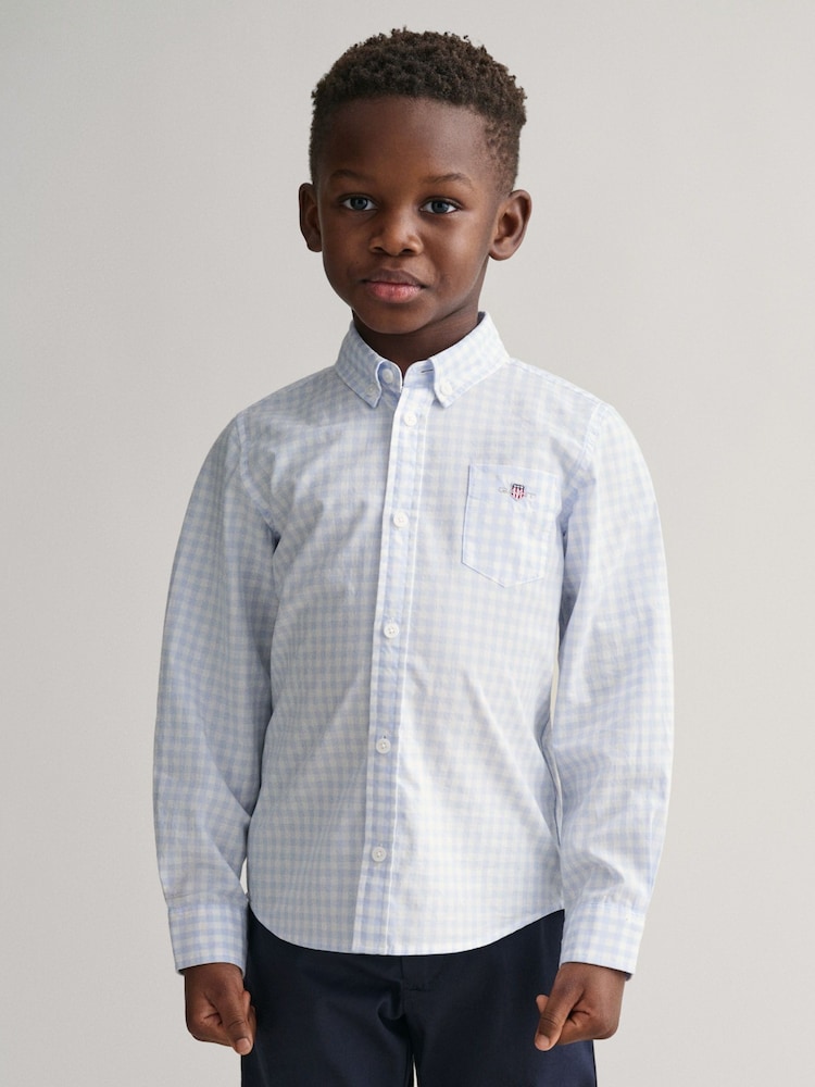 GANT Blue Gingham Shield 100% Cotton Shirt - Image 1 of 6