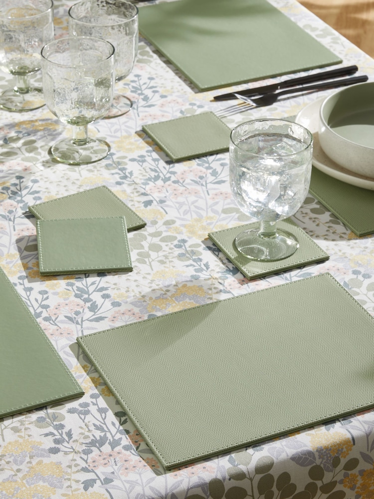 Set of 4 Sage Green Rectangle Reversible Faux Leather Placemats and Coasters - Image 1 of 1