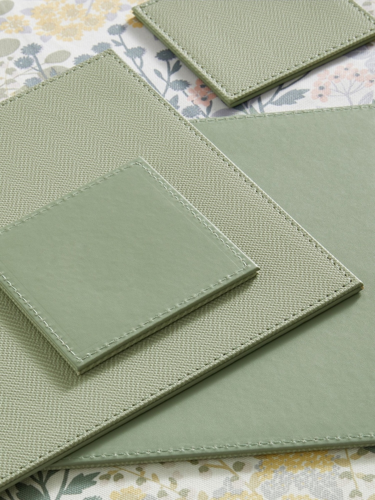 Set of 4 Sage Green Rectangle Reversible Faux Leather Placemats and Coasters - Image 2 of 3