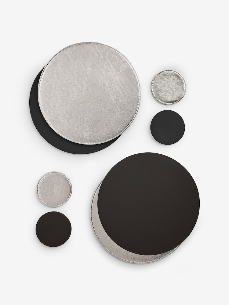 Set of 4 Silver Reversible Faux Leather Placemats and Coasters Set - Image 1 of 4