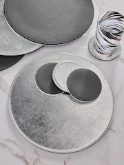 Set of 4 Silver Reversible Faux Leather Placemats and Coasters Set - Image 3 of 4