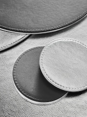 Set of 4 Silver Reversible Faux Leather Placemats and Coasters Set - Image 4 of 4