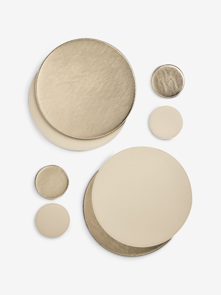 Set of 4 Gold Reversible Faux Leather Placemats and Coasters Set - Image 1 of 1 Set of 4 Gold Reversible Faux Leather Placemats and Coasters Set - Image 1 of 1