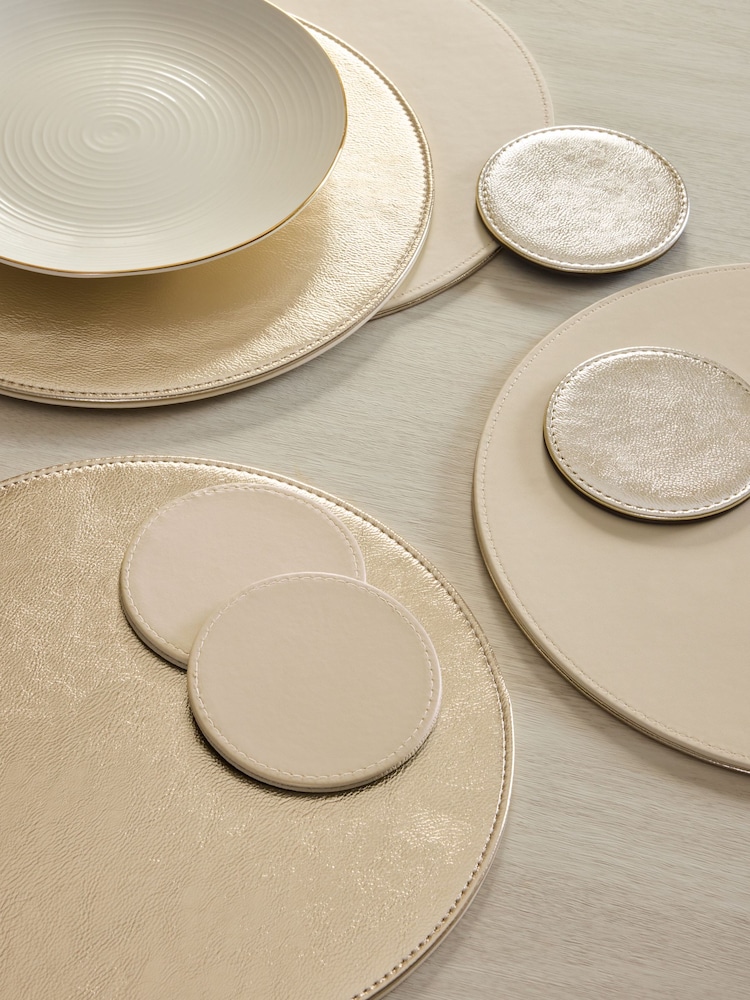 Set of 4 Gold Reversible Faux Leather Placemats and Coasters Set - Image 2 of 3
