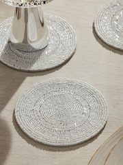 Set of 4 White Beaded Coasters - Image 2 of 3