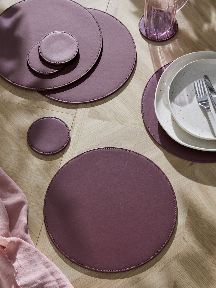 Set of 4 Burgundy Red Reversible Faux Leather Placemats and Coasters Set - Image 1 of 3