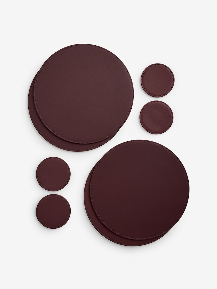 Set of 4 Burgundy Red Reversible Faux Leather Placemats and Coasters Set - Image 2 of 3