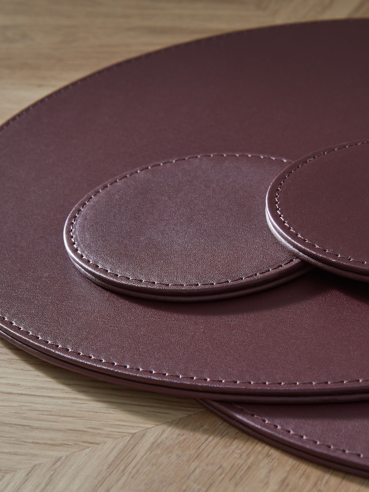 Set of 4 Burgundy Red Reversible Faux Leather Placemats and Coasters Set - Image 3 of 3
