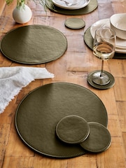 Set of 4 Khaki Green Reversible Faux Leather Placemats and Coasters Set - Image 2 of 3