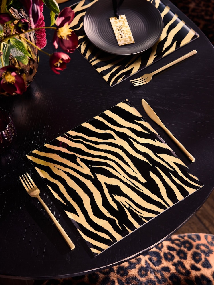 Set of 2 Gold Zebra Galaxy Glass Placemats - Image 1 of 3 Set of 2 Gold Zebra Galaxy Glass Placemats - Image 1 of 3
