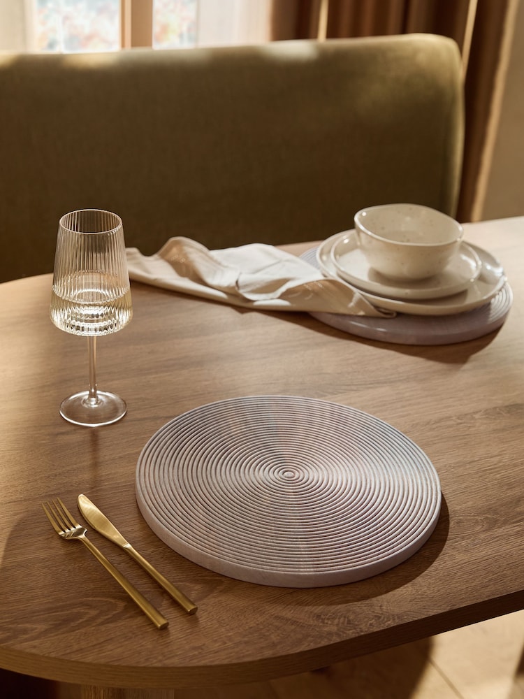 Set of 2 White Wash Bronx Etched Wooden Placemats - Image 1 of 4