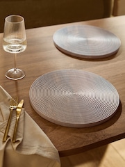Set of 2 White Wash Bronx Etched Wooden Placemats - Image 2 of 4