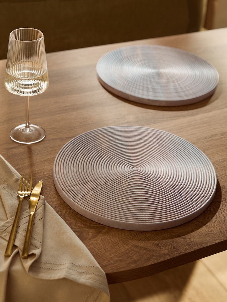 Set of 2 White Wash Bronx Etched Wooden Placemats - Image 2 of 4