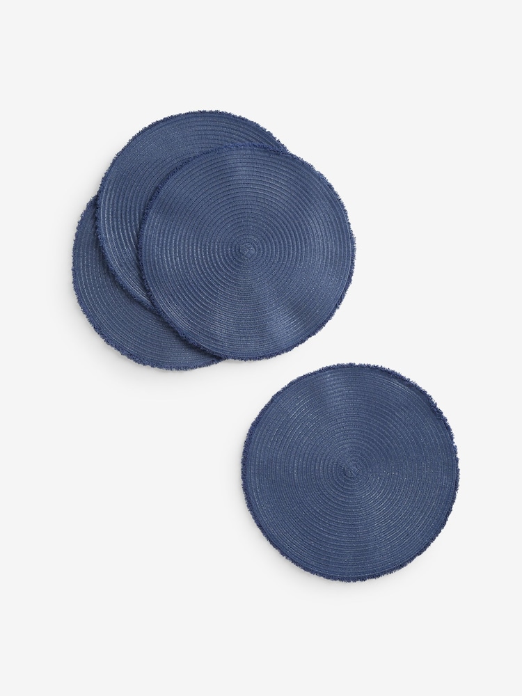 Set of 4 Navy Fringe Placemats - Image 1 of 3 Set of 4 Navy Fringe Placemats - Image 1 of 3
