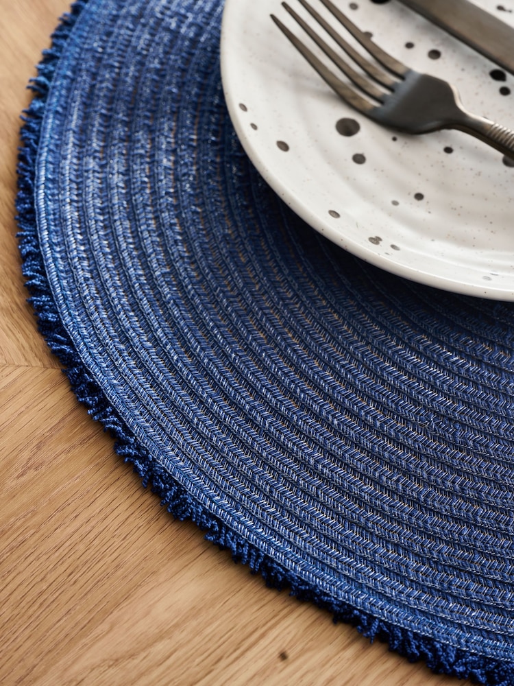 Set of 4 Navy Fringe Placemats - Image 2 of 3 Set of 4 Navy Fringe Placemats - Image 2 of 3