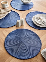 Set of 4 Navy Fringe Placemats - Image 3 of 3