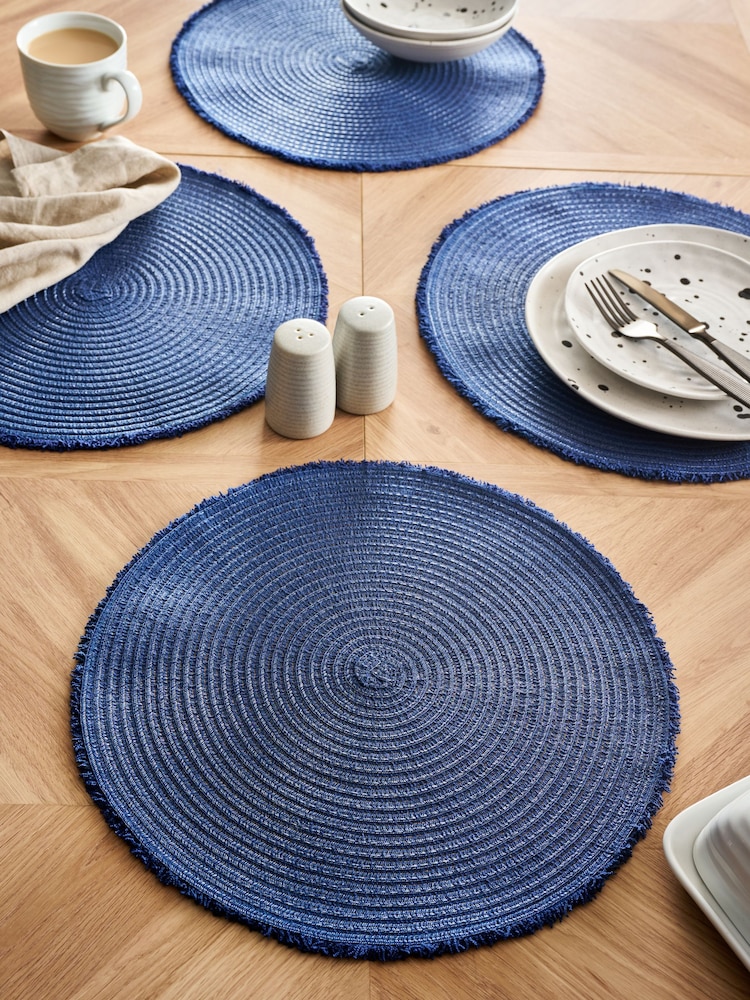 Set of 4 Navy Fringe Placemats - Image 3 of 3 Set of 4 Navy Fringe Placemats - Image 3 of 3