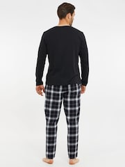 Threadbare Black Cotton Long Sleeves Check Christmas 100% Cotton Pyjamas Set - Image 2 of 5