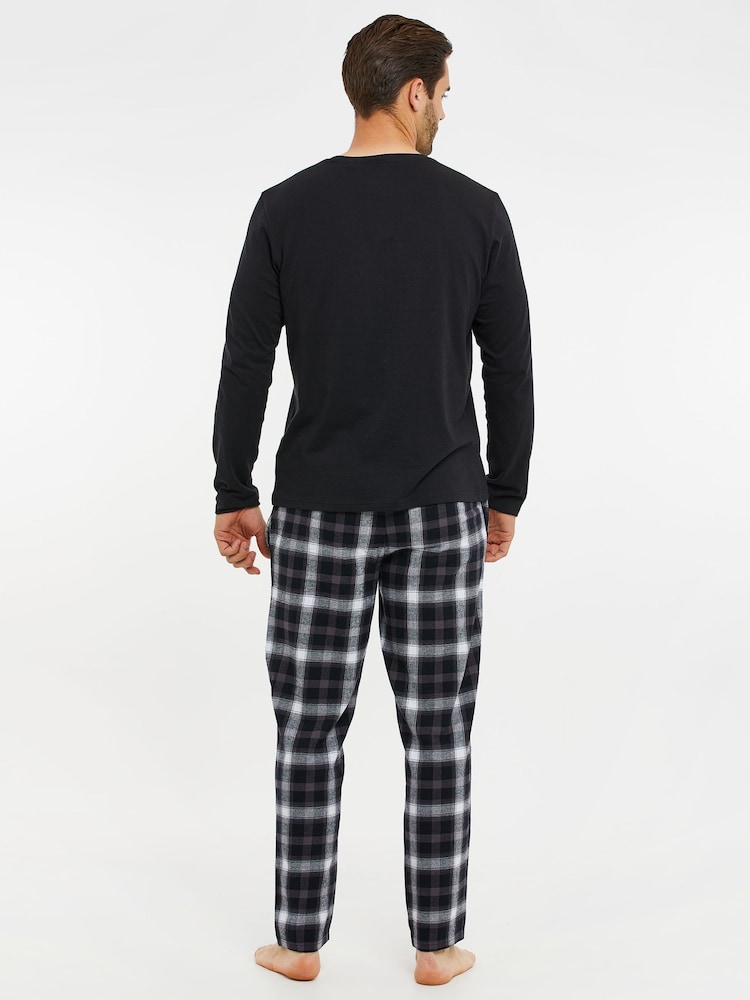 Threadbare Black Cotton Long Sleeves Check Christmas 100% Cotton Pyjamas Set - Image 2 of 5