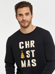 Threadbare Black Cotton Long Sleeves Check Christmas 100% Cotton Pyjamas Set - Image 3 of 5