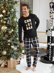 Threadbare Black Cotton Long Sleeves Check Christmas 100% Cotton Pyjamas Set - Image 4 of 5
