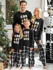 Threadbare Black Cotton Long Sleeves Check Christmas 100% Cotton Pyjamas Set - Image 5 of 5