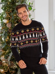 Threadbare Black Crew Neck Christmas Jumper - Image 1 of 6