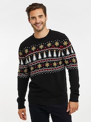 Threadbare Black Crew Neck Christmas Jumper - Image 3 of 6
