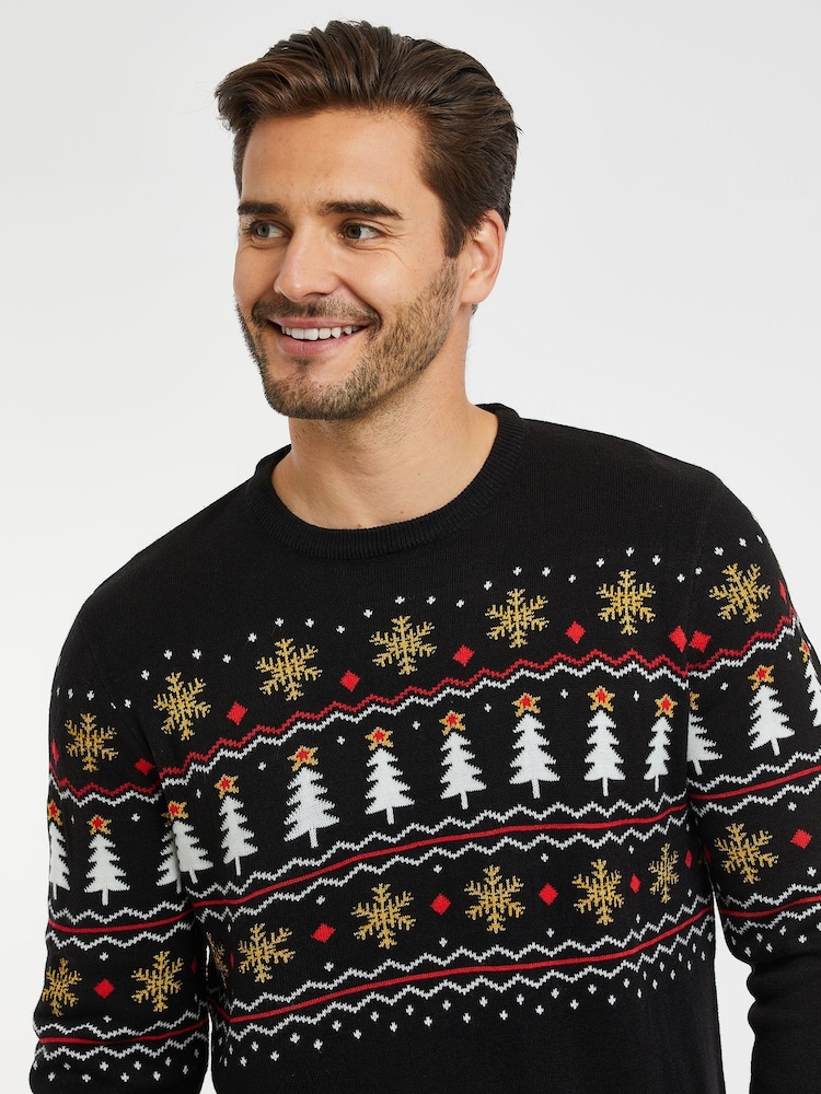 Threadbare Black Crew Neck Christmas Jumper - Image 6 of 6