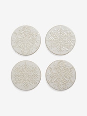 Set of 4 Natural Christmas Snowflake Ceramic Coasters - Image 1 of 2