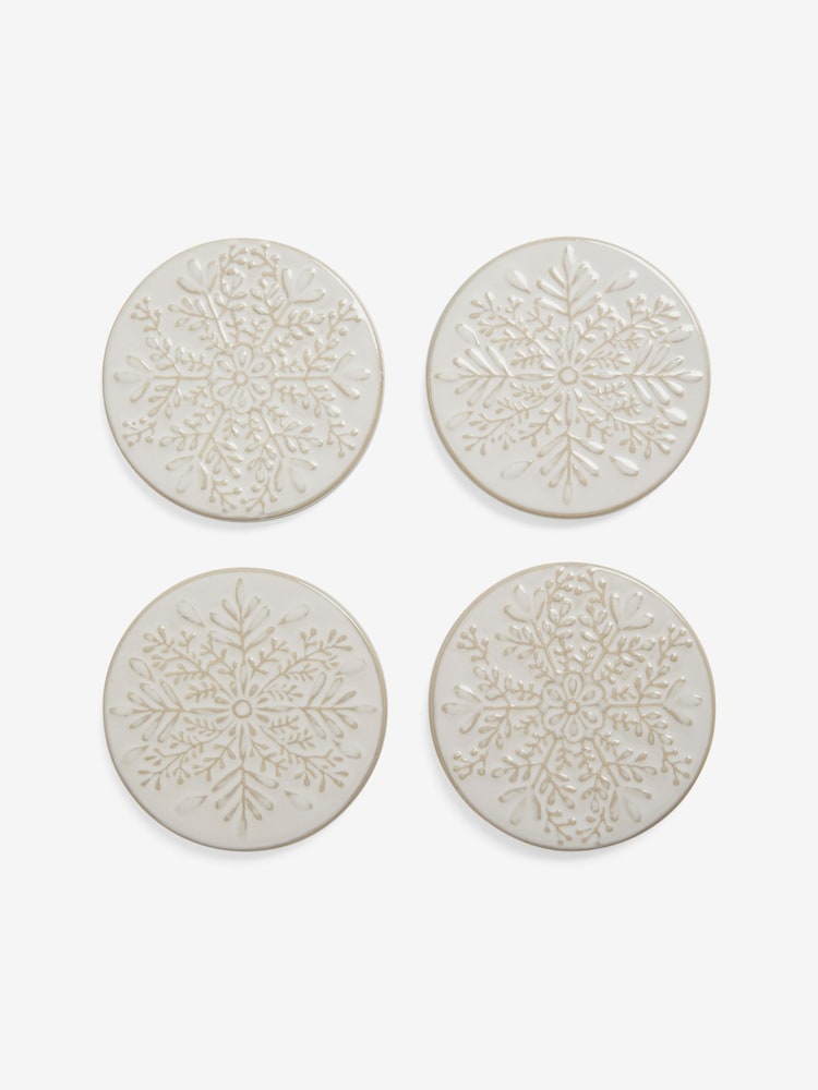 Set of 4 Natural Christmas Snowflake Ceramic Coasters - Image 1 of 2