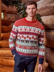 Threadbare Red Crew Neck Christmas Jumper - Image 1 of 5