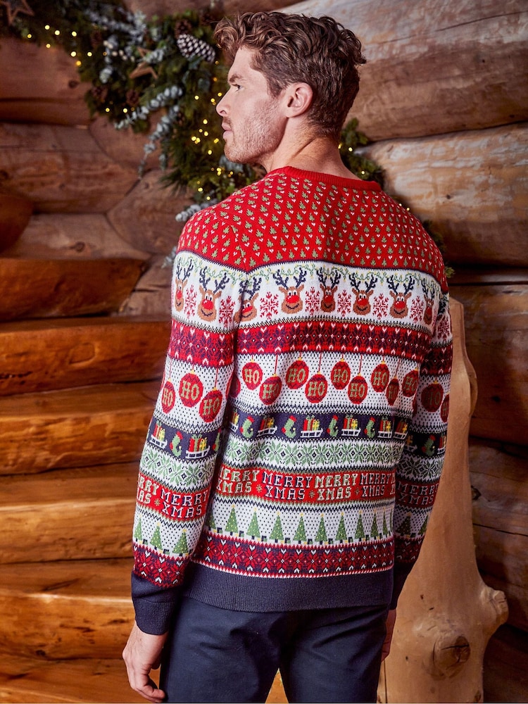 Threadbare Red Crew Neck Christmas Jumper - Image 2 of 5