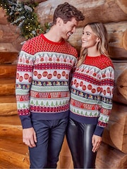 Threadbare Red Crew Neck Christmas Jumper - Image 5 of 5