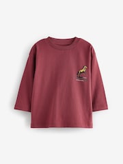 Burgundy Red Back Print Long Sleeve 100% Cotton T-Shirt (3mths-7yrs) - Image 1 of 4