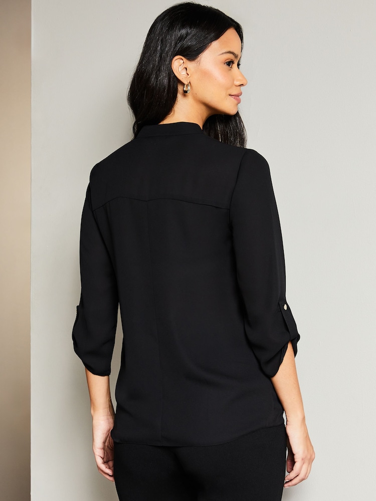 Lipsy Black Zip Front Utility Pocket Blouse - Image 3 of 4