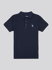 U.S. Polo Assn Blue Boys Interest Textured Polo 100% Cotton Shirt - Image 1 of 3