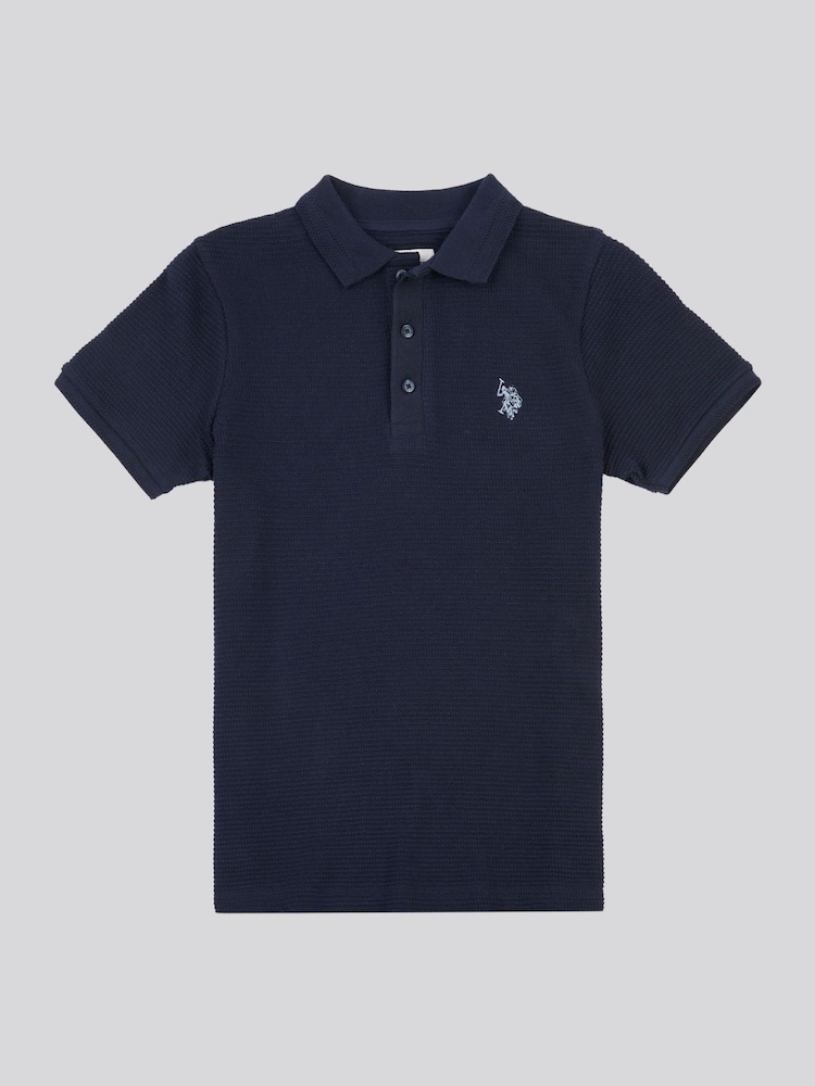 U.S. Polo Assn Blue Boys Interest Textured Polo 100% Cotton Shirt - Image 1 of 3